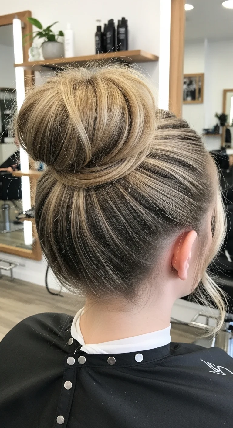 Butterfly Cut Short Hair Bun Hairstyle