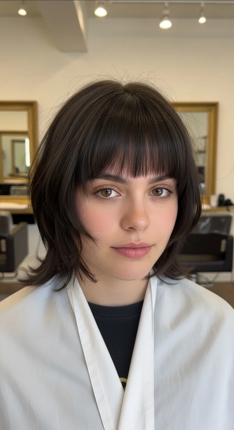 Butterfly Cut Short Hair with Layered Bangs