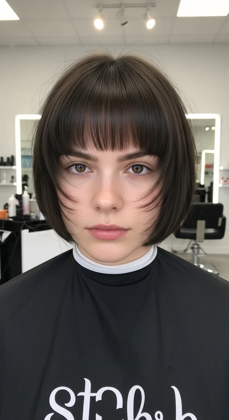Chin-Length Blunt Cut with Curtain Bangs