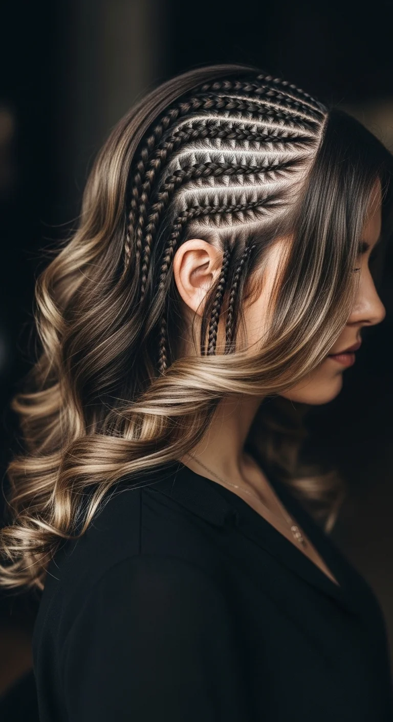 Cornrows with Curls at Ends