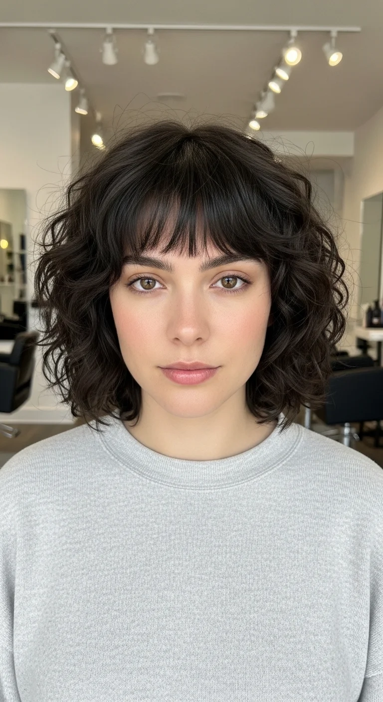 Curly Bob With Soft Bangs