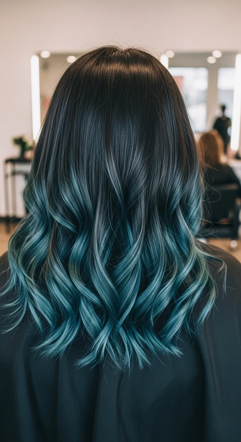 Dark Hair with Vibrant Peekaboo Hair Color