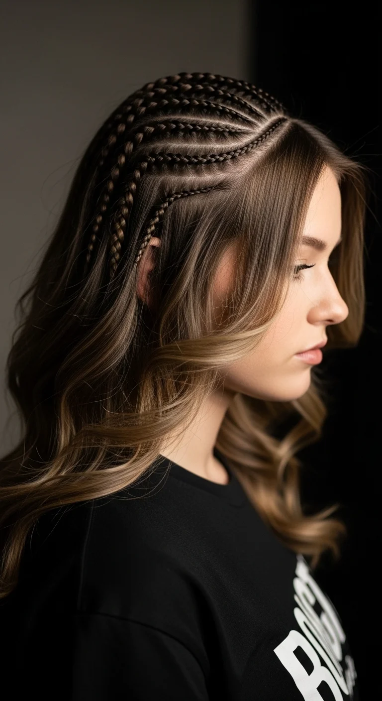 Half Cornrows Half Loose Hair