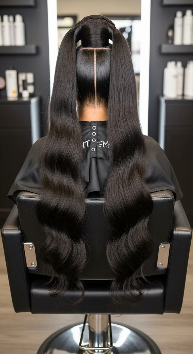 High Ponytails with Sleek Edges and Long Weave