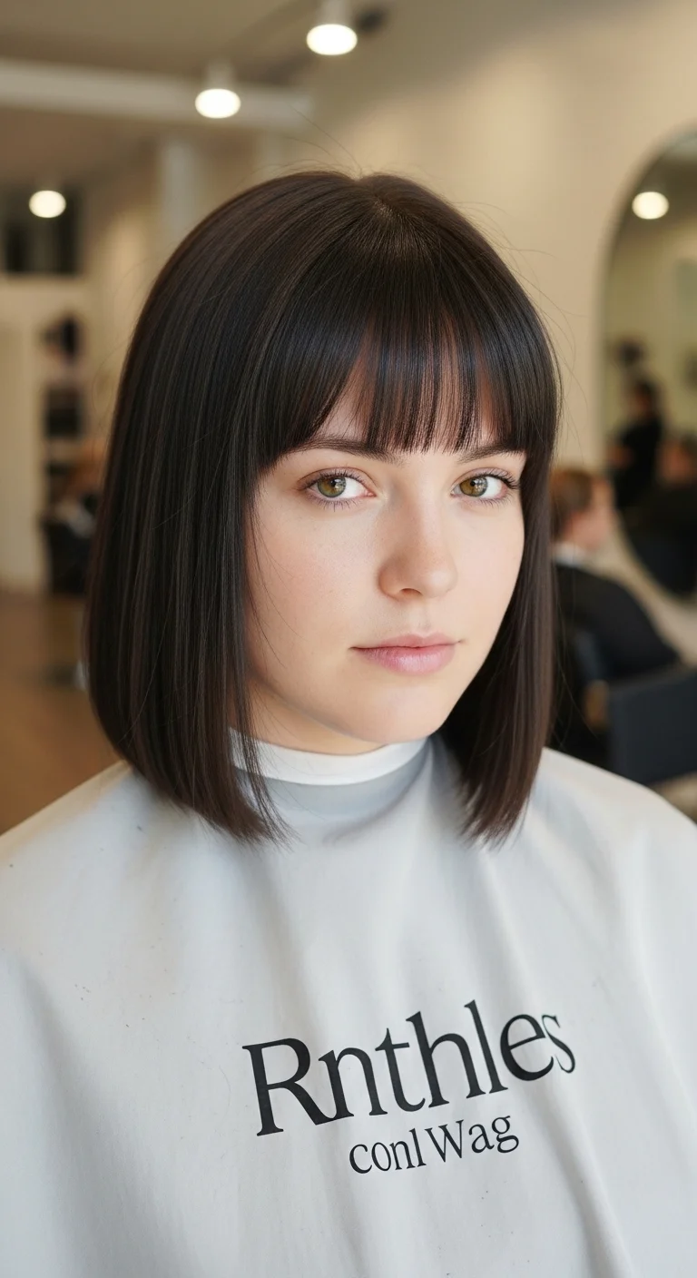 Sleek Lob with Curtain Bangs