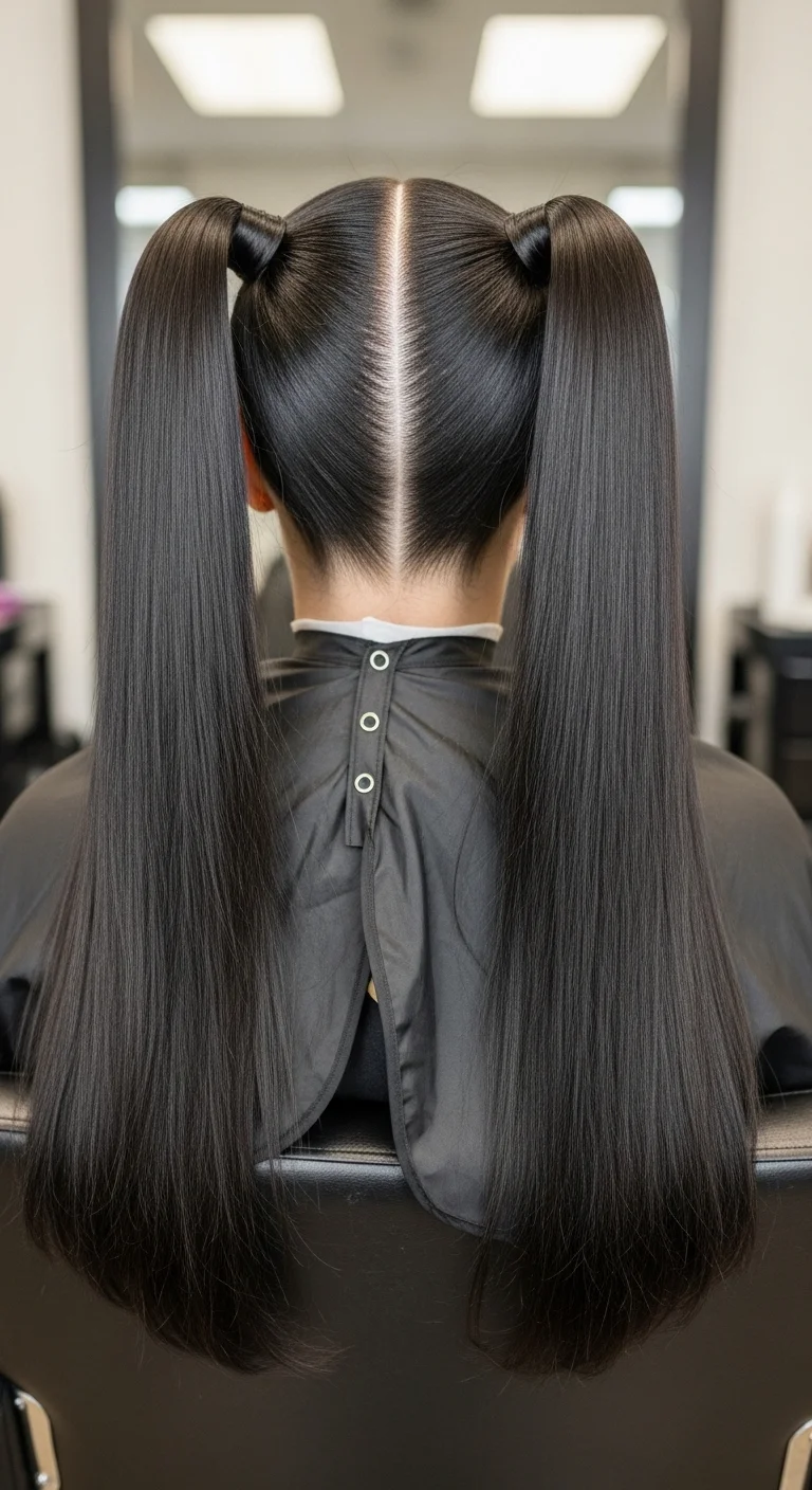 Sleek Middle-Part Ponytails with Straight Weave
