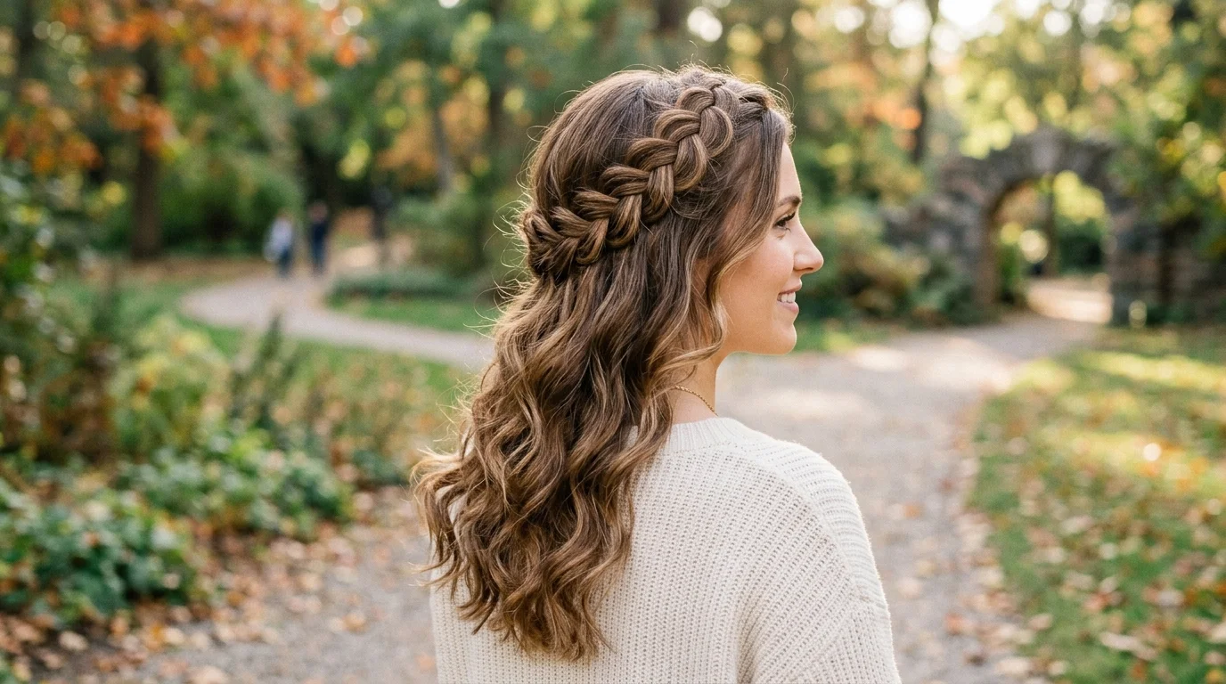 Crown Braid Half Up Waves