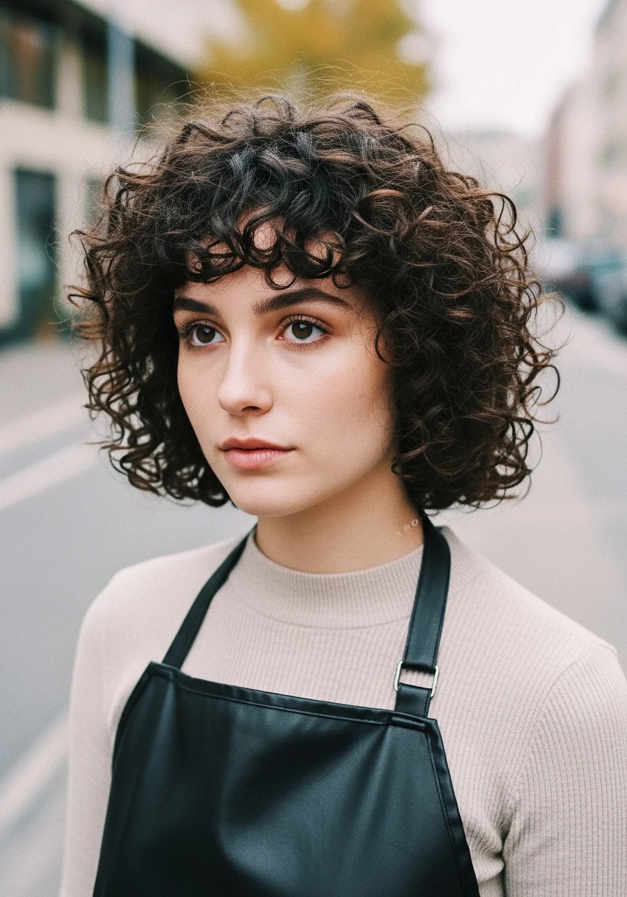 Curly Short Hair With Curtain Bangs