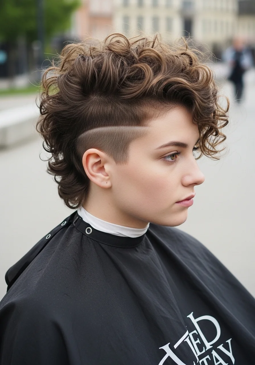 Curly Wolf Cut with Deep Side Part