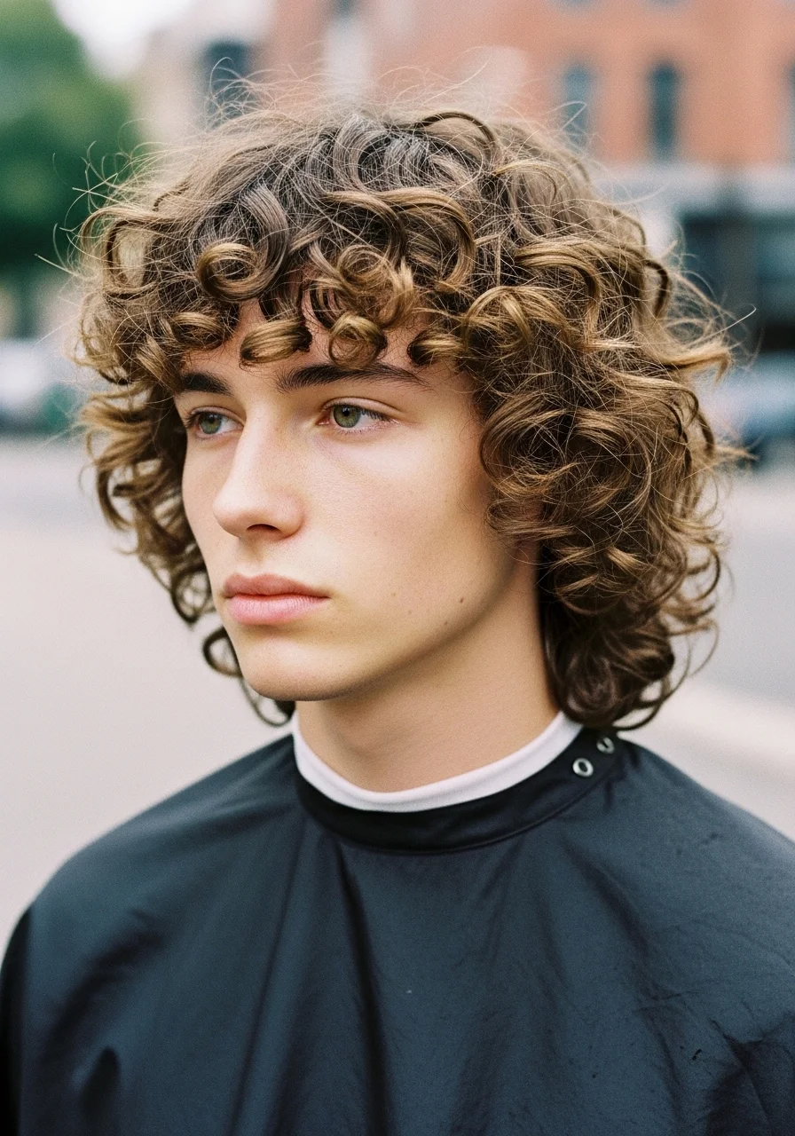 Curly Wolf Cut with Layered Fringe