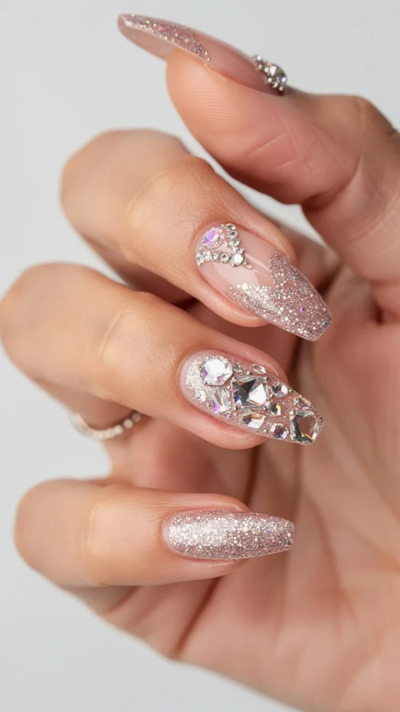 Crystal Glitter Accent Nails
