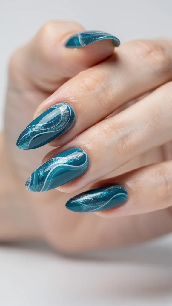 Ocean Blue Wave Nails