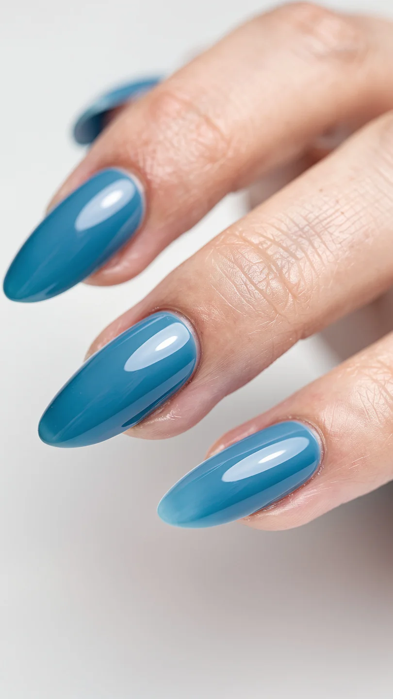 Ocean Gloss Almond Blue Nails.