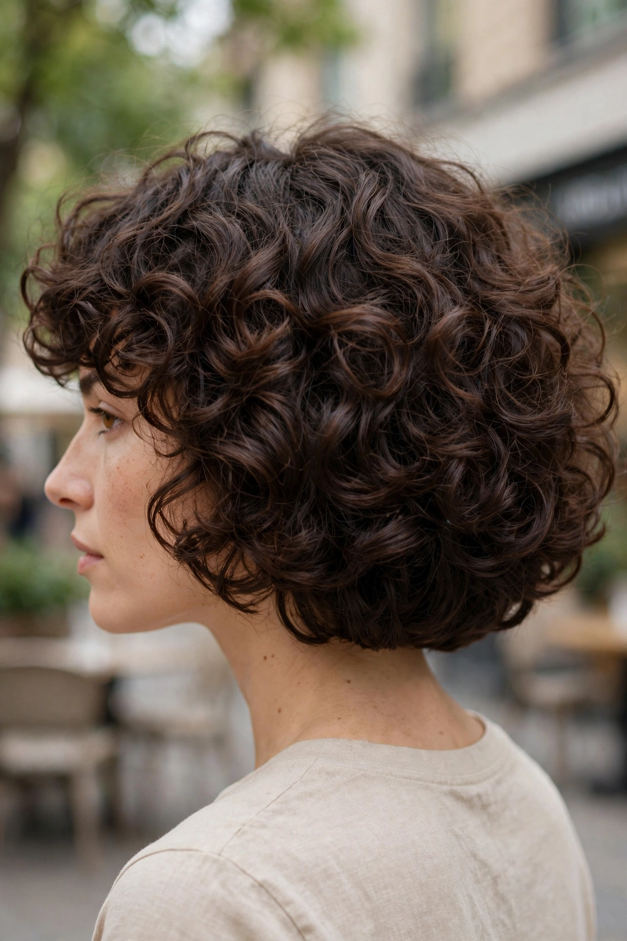 18. Curly Voluminous Bob With Blunt-Curved Ends.
