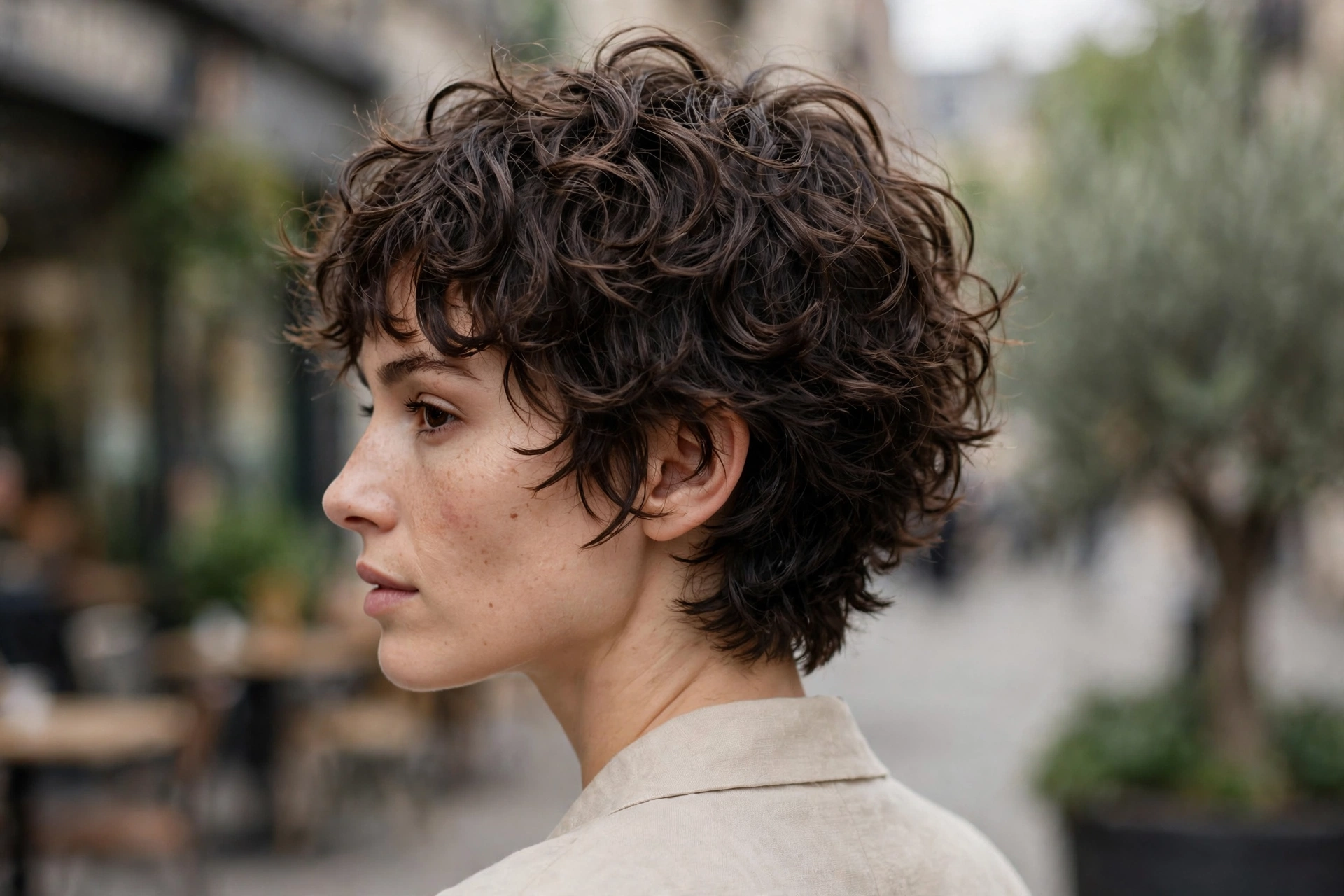 19. Curly Textured Crop With Choppy Fringe.