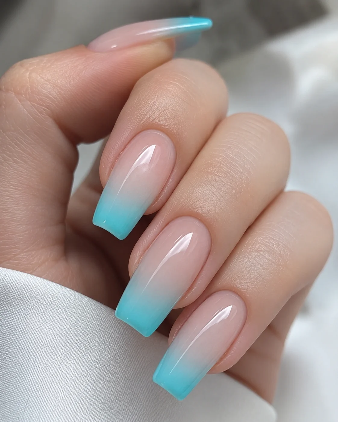 Aqua Blue Ombré French Tips