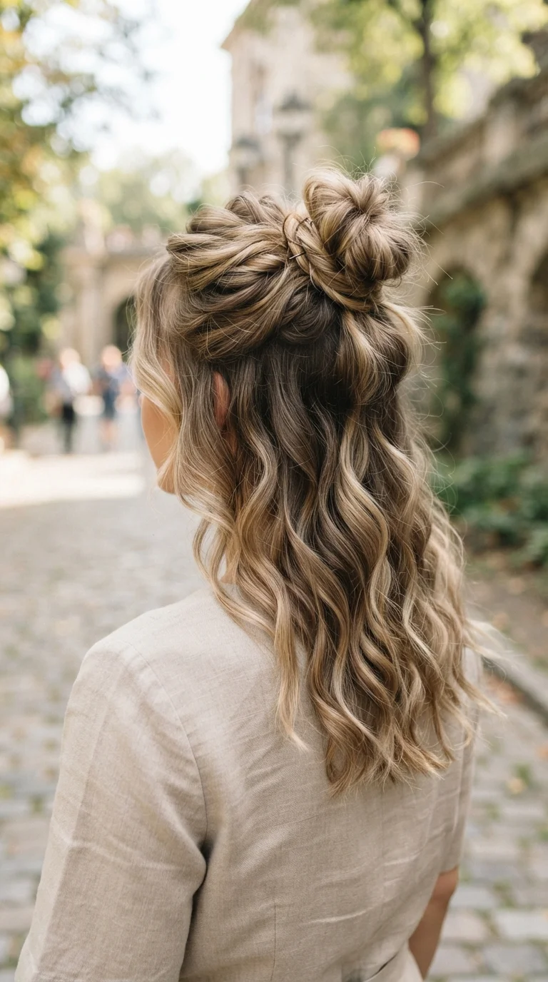 Beachy Wave Half-Up Bun.