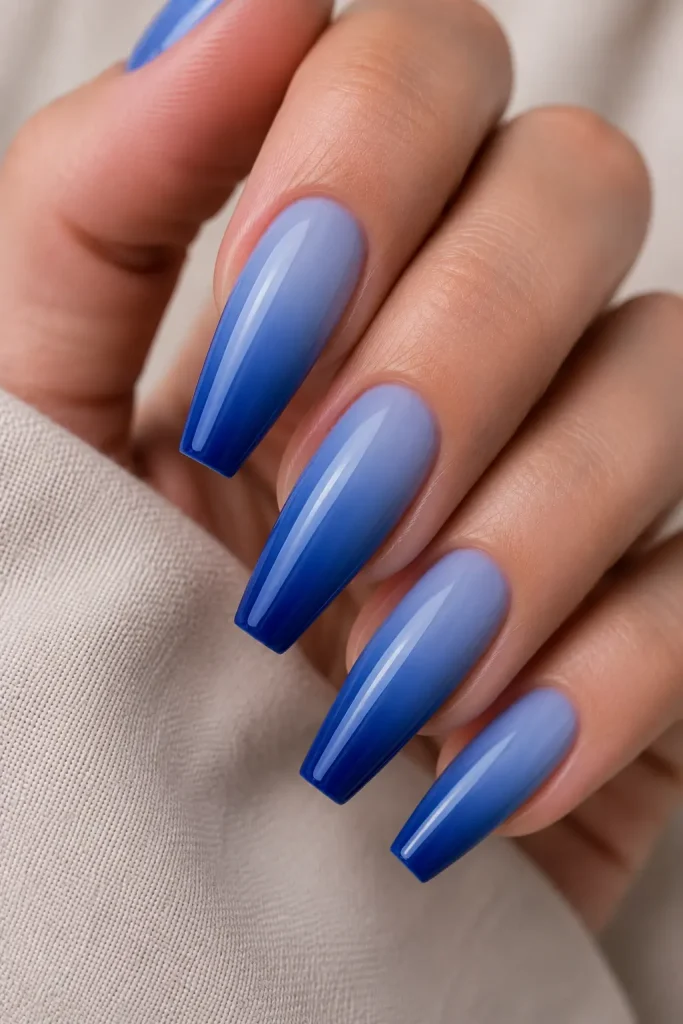 Blue Ombre Coffin Nails