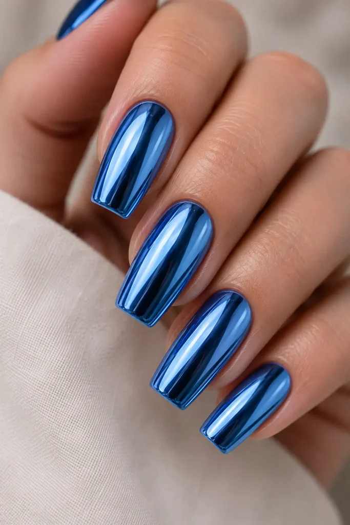 Chrome Blue Mirror Nails