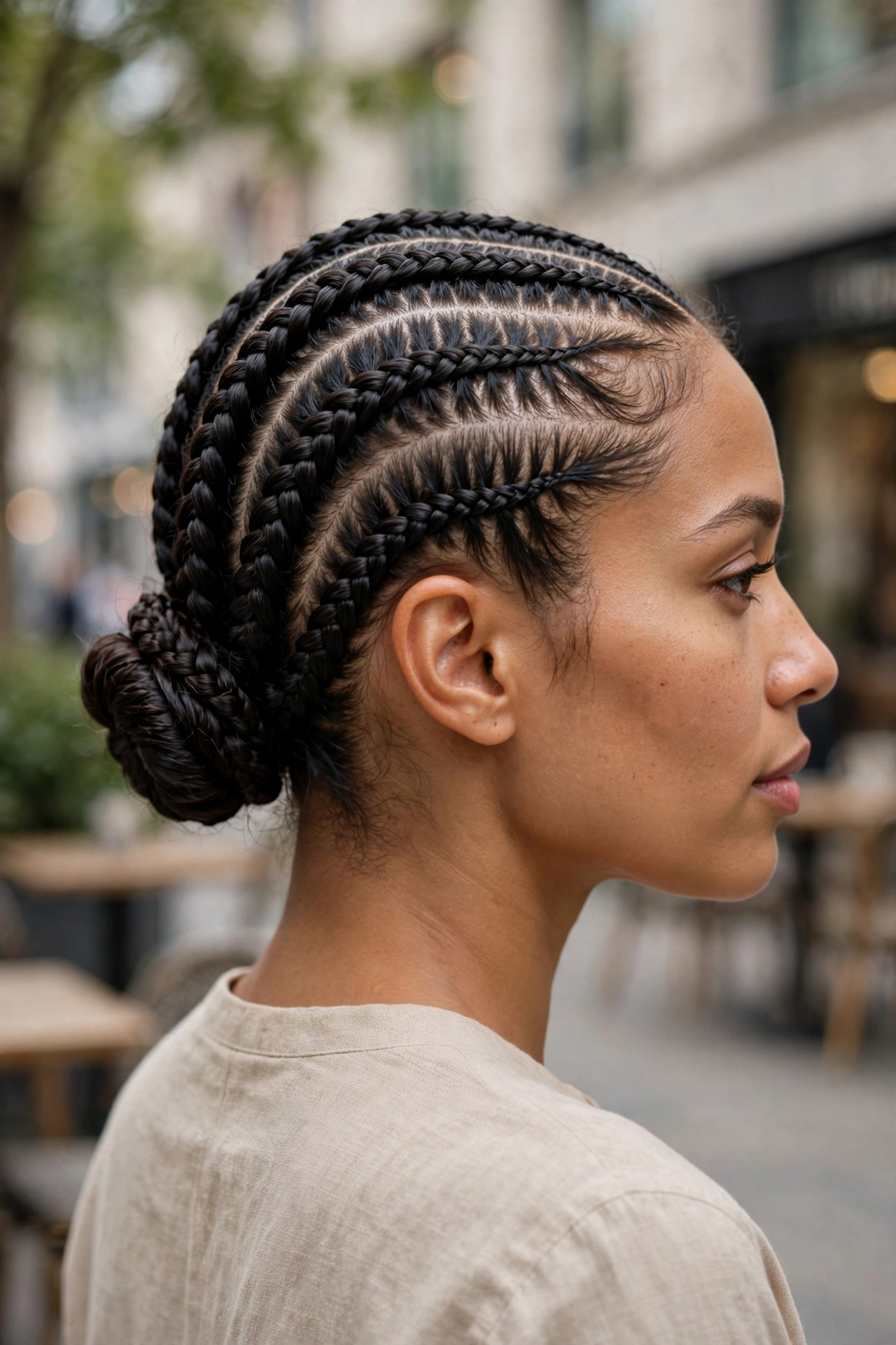 Cornrows Into a Bun.