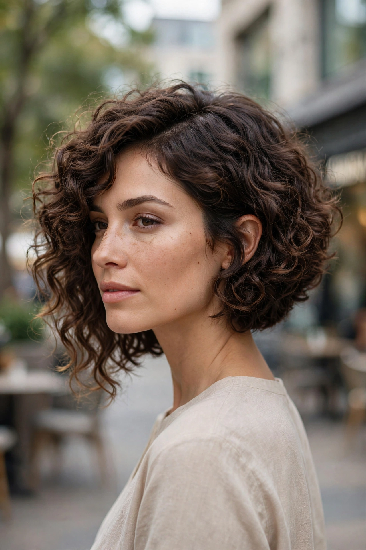 Curly Asymmetrical Bob.