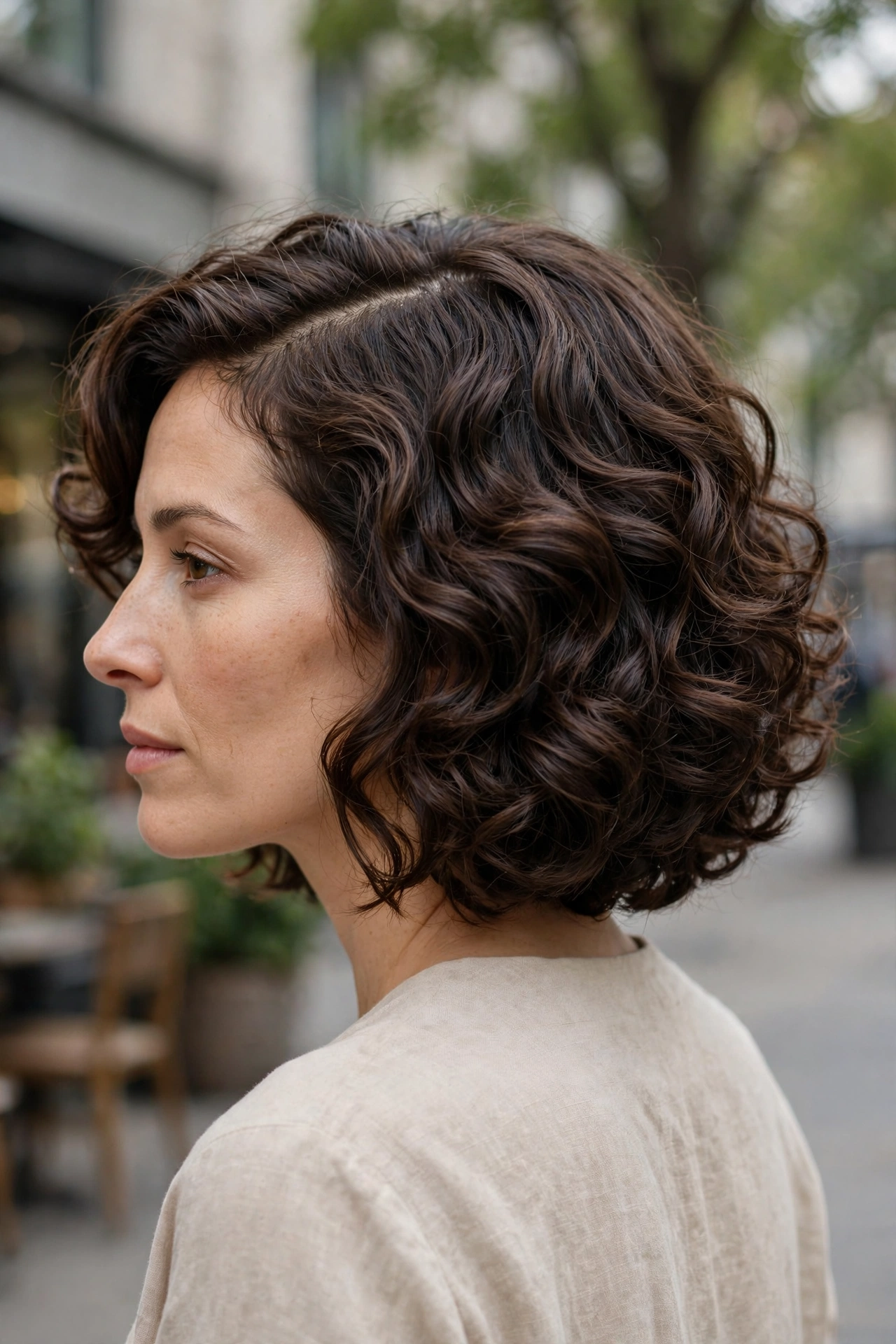 Curly Bob With Side Part.