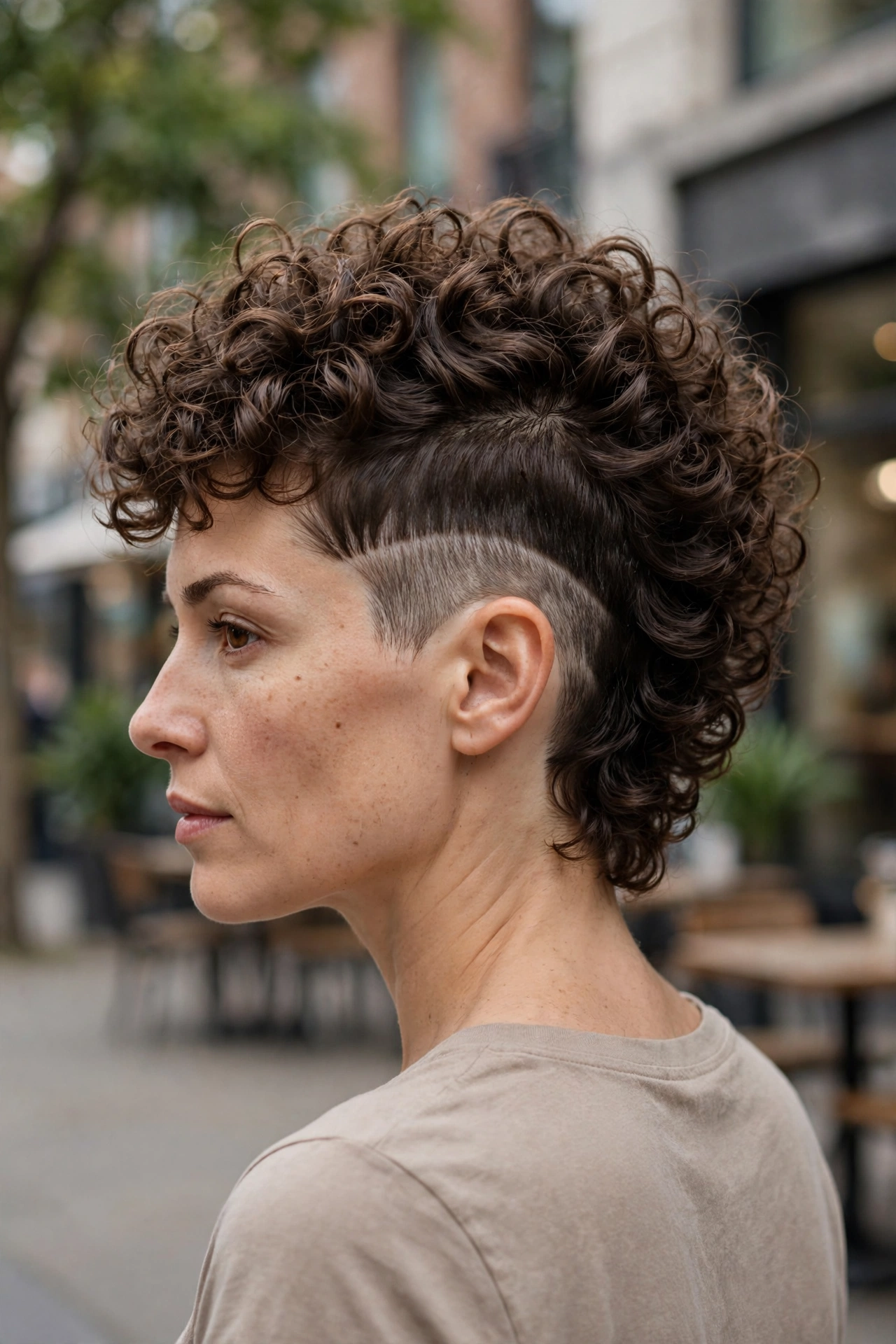 Curly Cropped Mohawk-Inspired Cut.