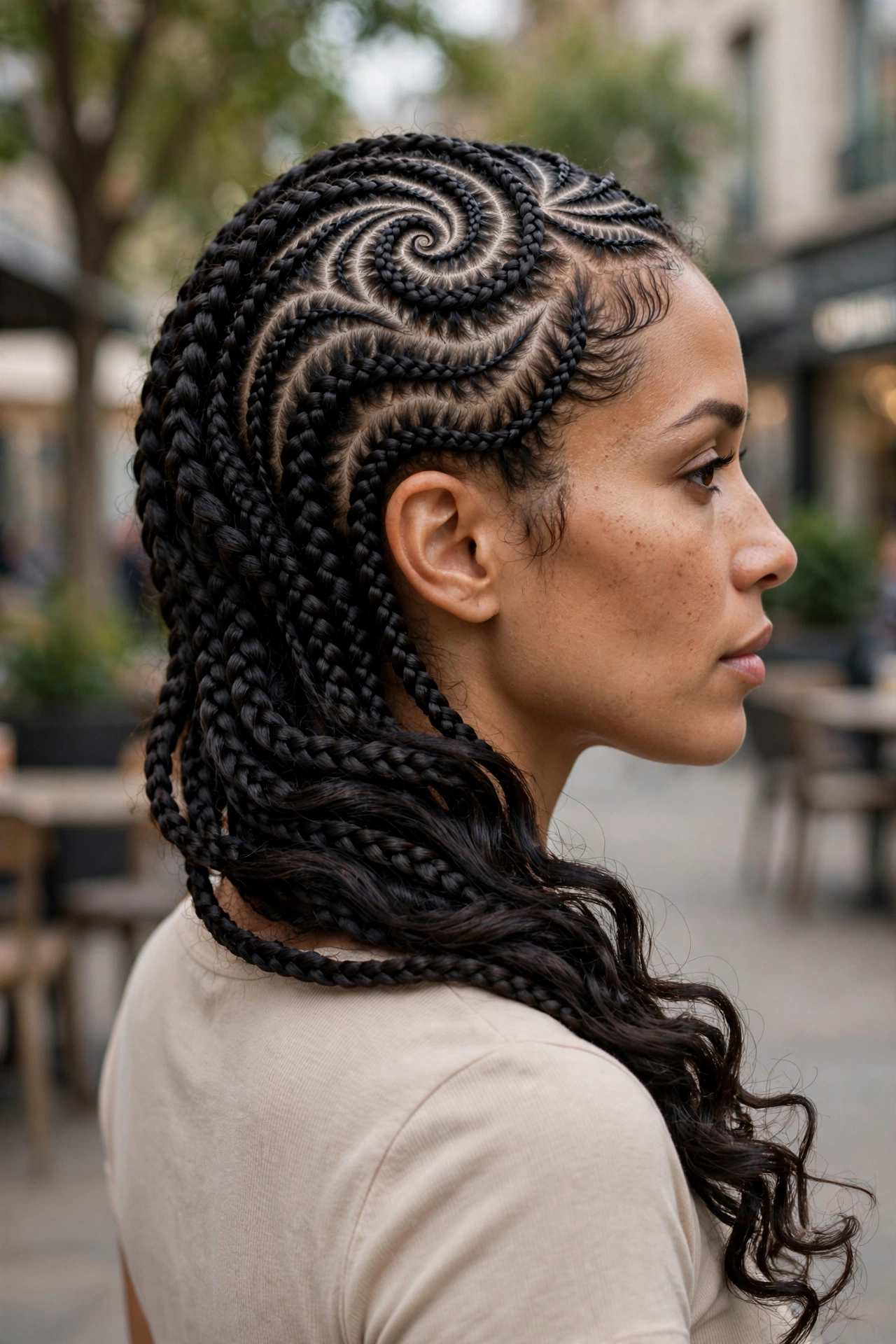Curved Swirl Cornrows.