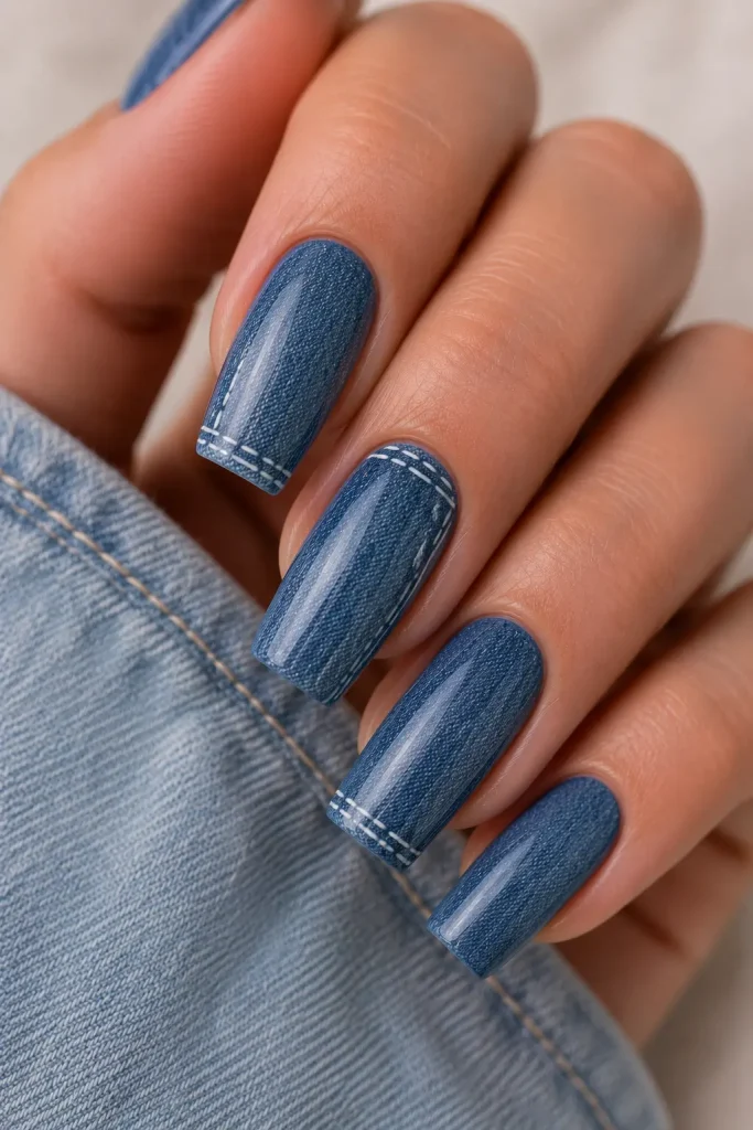 Denim Blue Casual Nails