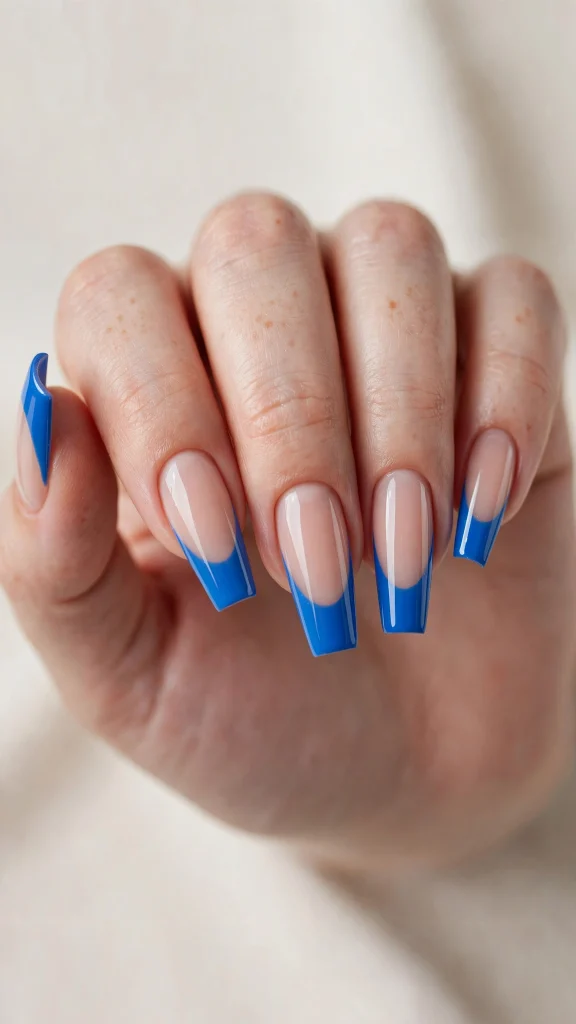 Electric Blue French Coffin Nails