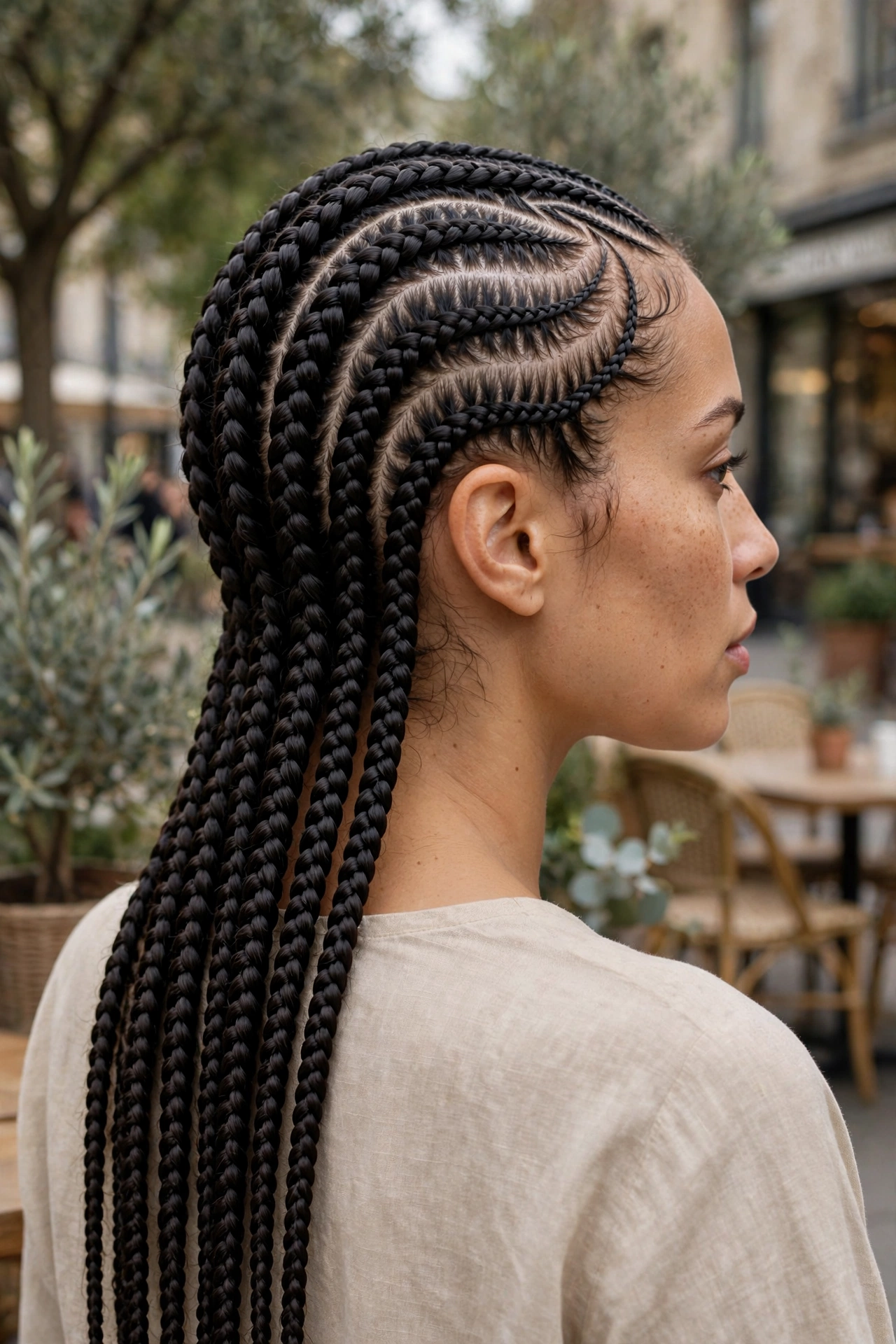 Feed-In Cornrows With a Soft Curve.