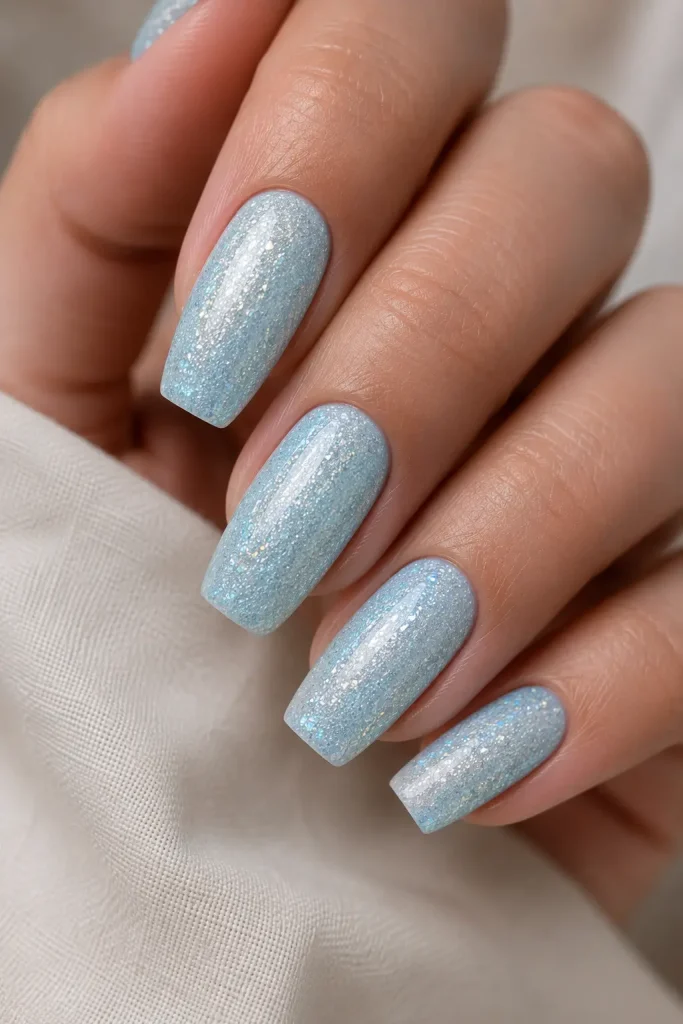 Glitter Ice Blue Nails