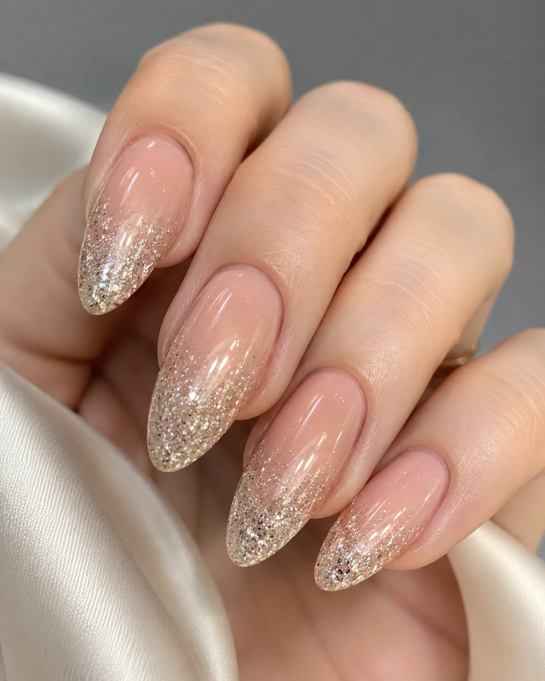 Glitter Tip Almond Party Nails