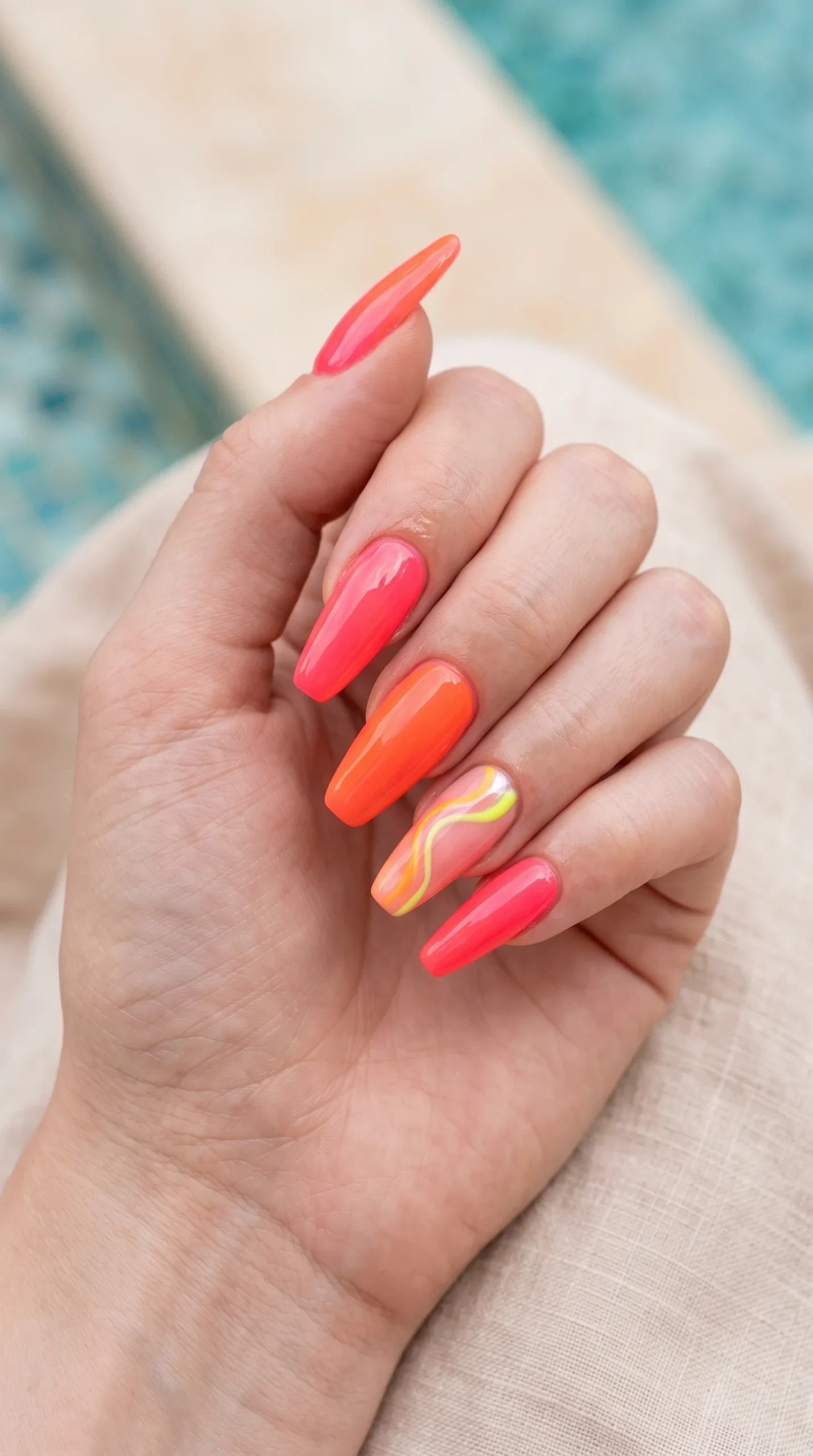 Neon Poolside Pop Nails