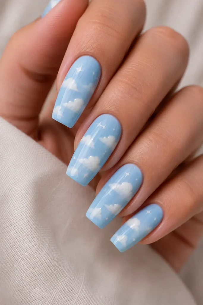 Pastel Blue Cloud Nails