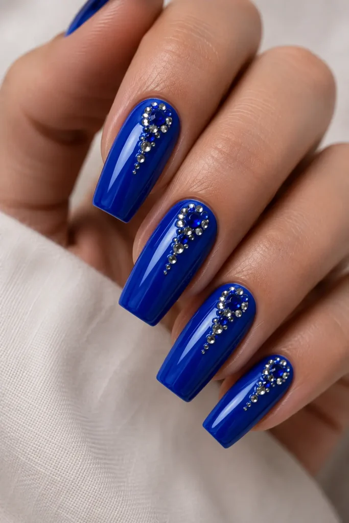 Royal Blue Rhinestone Nails
