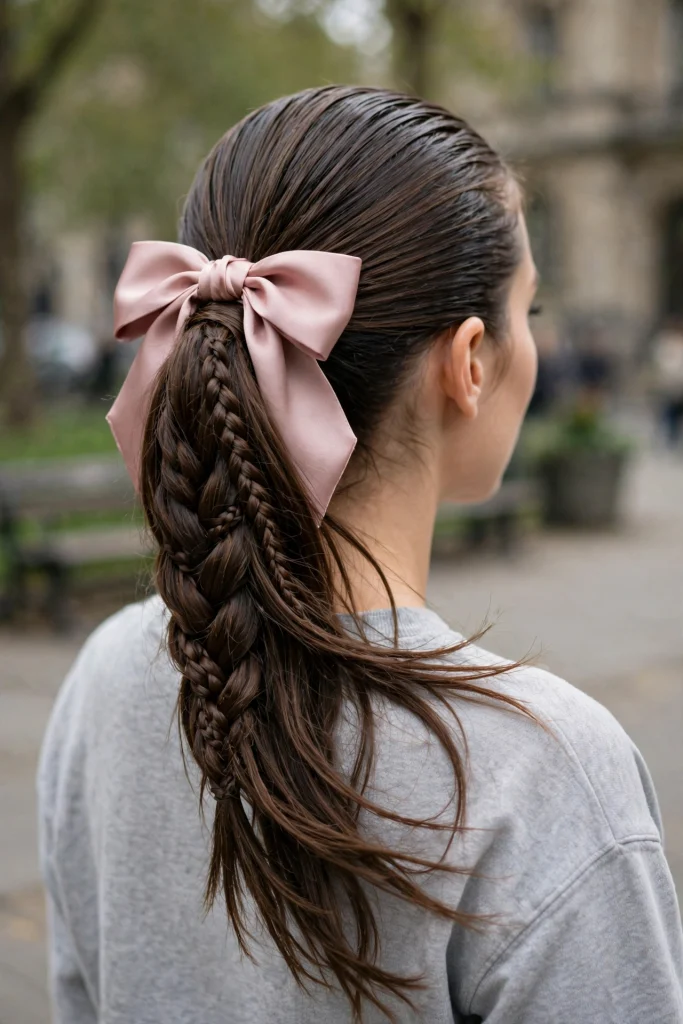 Slicked Ponytail with Bow.