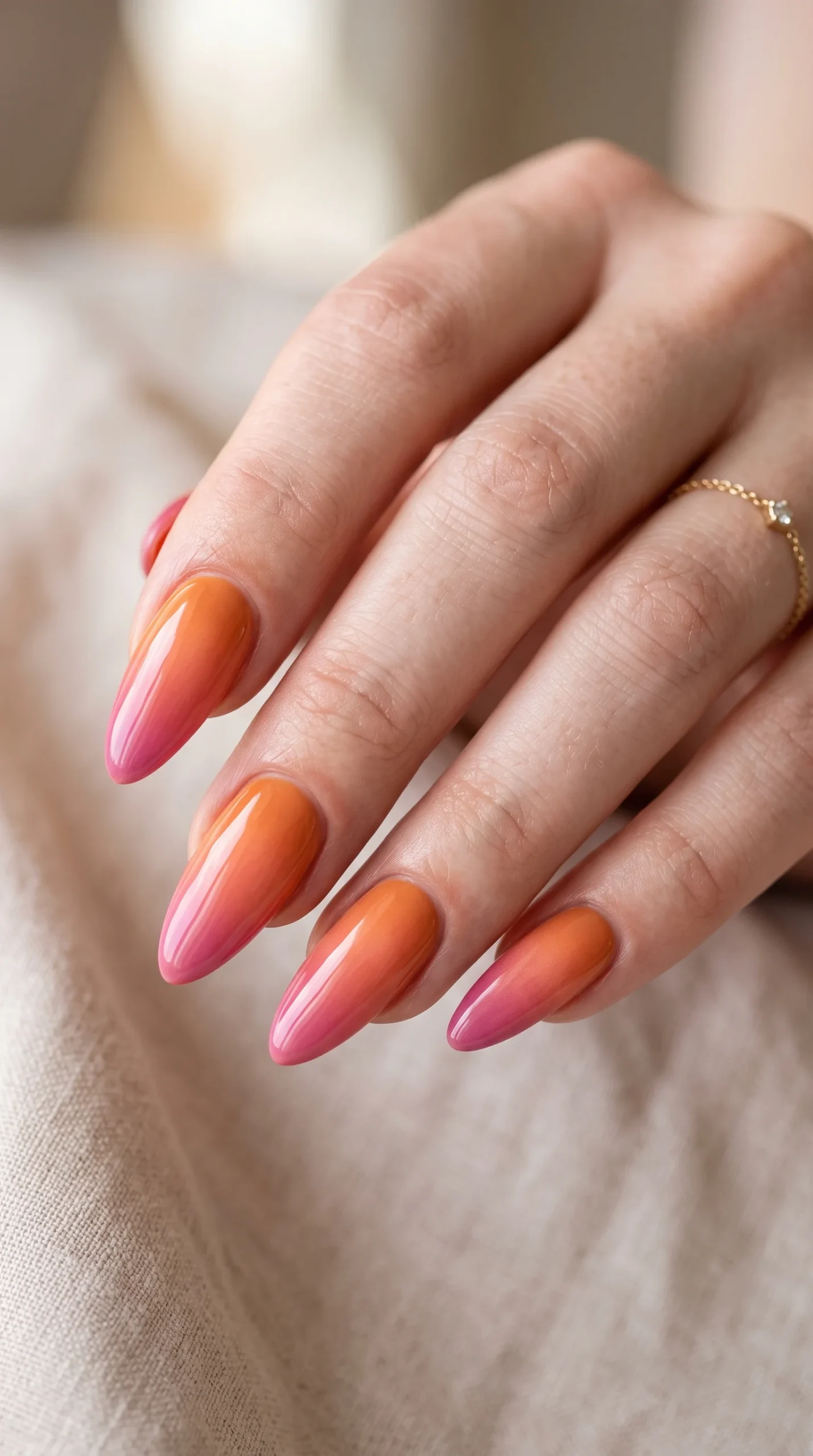Sunset Ombre Almond Tips