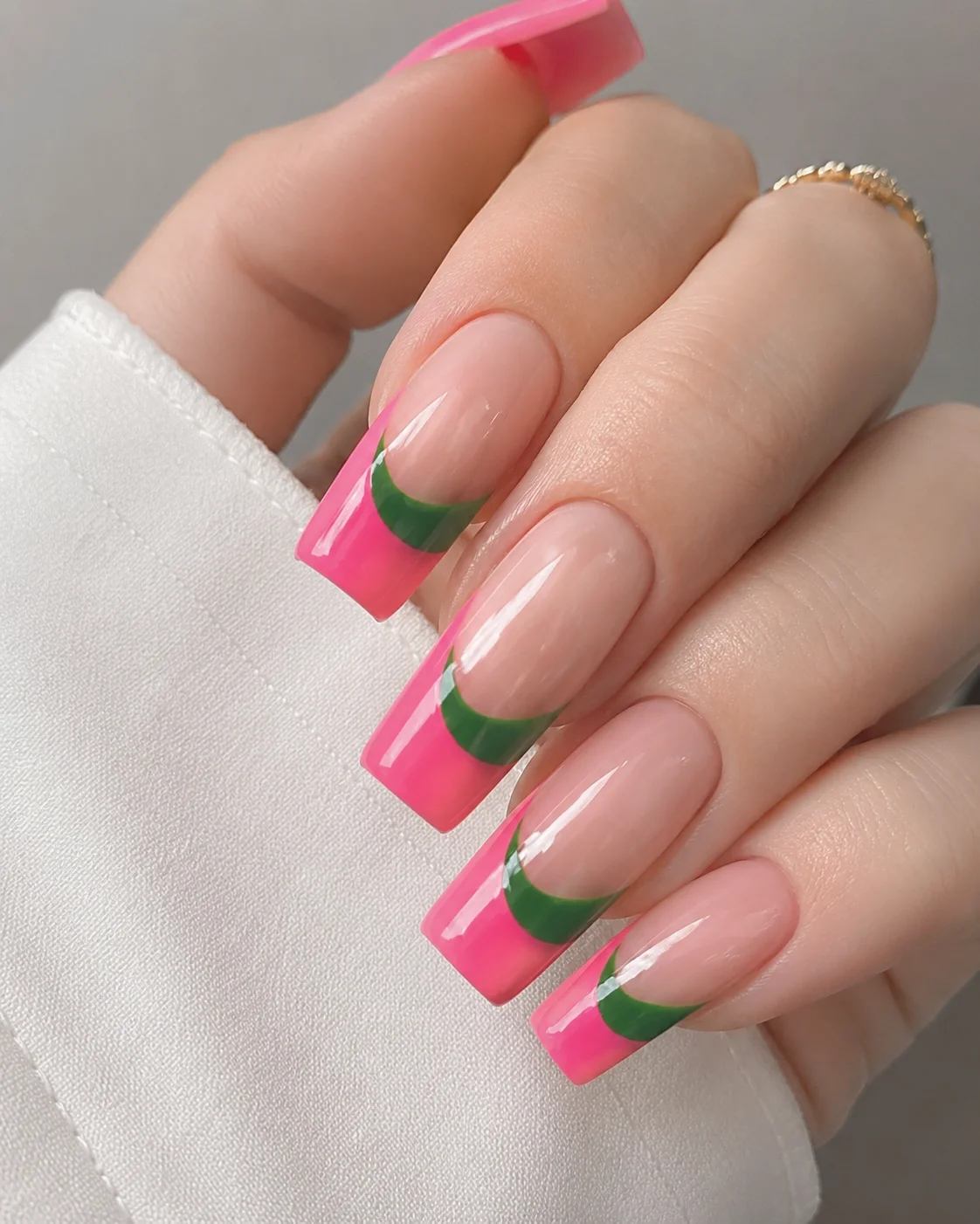 Watermelon Pink And Green Tips